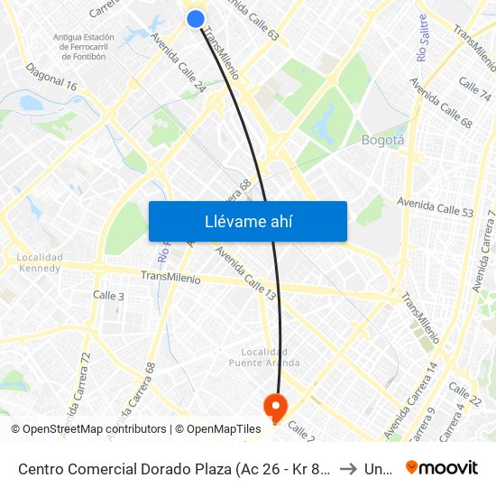 Centro Comercial Dorado Plaza (Ac 26 - Kr 85d) to Unad map