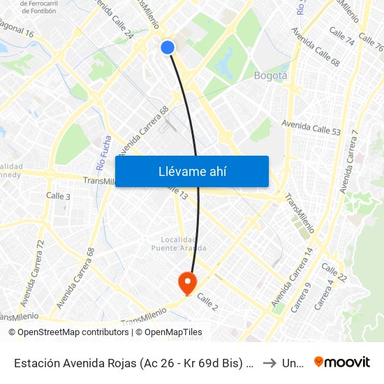 Estación Avenida Rojas (Ac 26 - Kr 69d Bis) (A) to Unad map