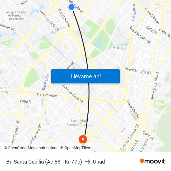 Br. Santa Cecilia (Ac 53 - Kr 77c) to Unad map