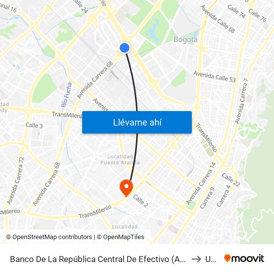 Banco De La República Central De Efectivo (Ak 68 - Ac 26) (A) to Unad map