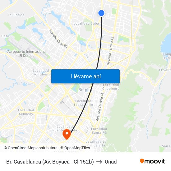 Br. Casablanca (Av. Boyacá - Cl 152b) to Unad map