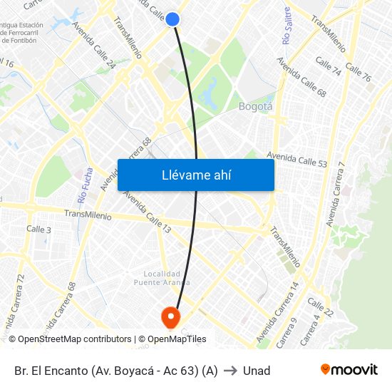 Br. El Encanto (Av. Boyacá - Ac 63) (A) to Unad map