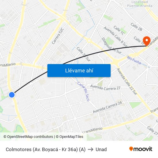 Colmotores (Av. Boyacá - Kr 36a) (A) to Unad map