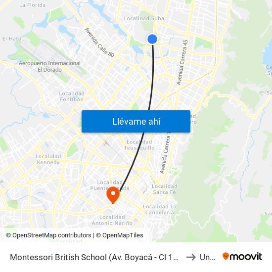 Montessori British School (Av. Boyacá - Cl 128) to Unad map