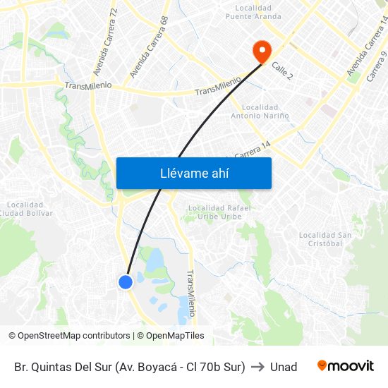 Br. Quintas Del Sur (Av. Boyacá - Cl 70b Sur) to Unad map