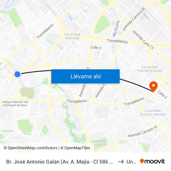 Br. José Antonio Galán (Av. A. Mejía - Cl 58k Sur) (A) to Unad map