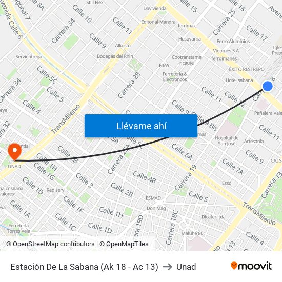 Estación De La Sabana (Ak 18 - Ac 13) to Unad map