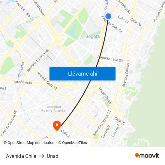 Avenida Chile to Unad map