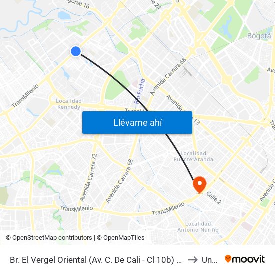 Br. El Vergel Oriental (Av. C. De Cali - Cl 10b) (A) to Unad map