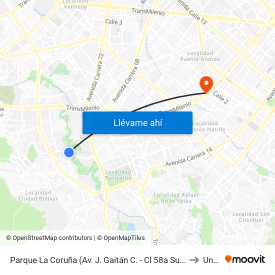 Parque La Coruña (Av. J. Gaitán C. - Cl 58a Sur) (A) to Unad map