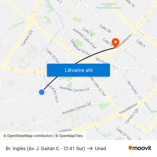 Br. Inglés (Av. J. Gaitán C. - Cl 41 Sur) to Unad map