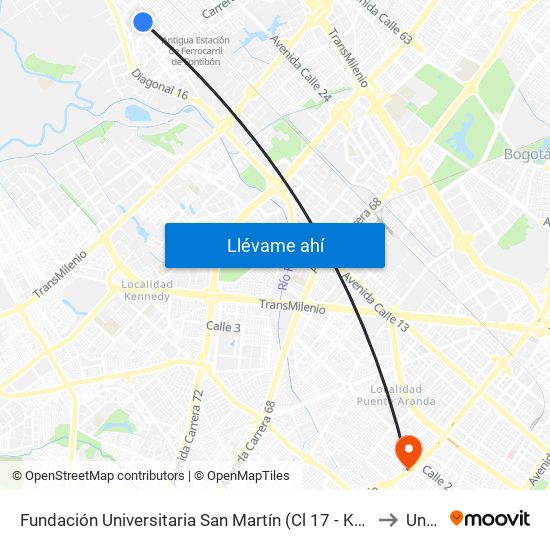 Fundación Universitaria San Martín (Cl 17 - Kr 107) to Unad map