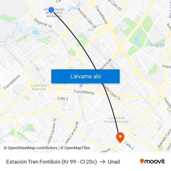 Estación Tren Fontibón (Kr 99 - Cl 20c) to Unad map