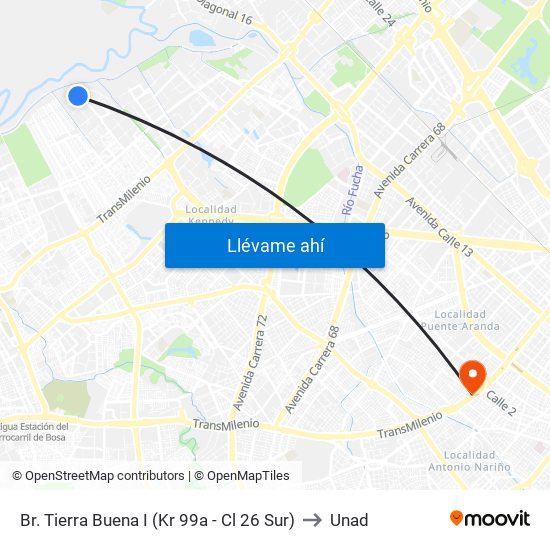 Br. Tierra Buena I (Kr 99a - Cl 26 Sur) to Unad map