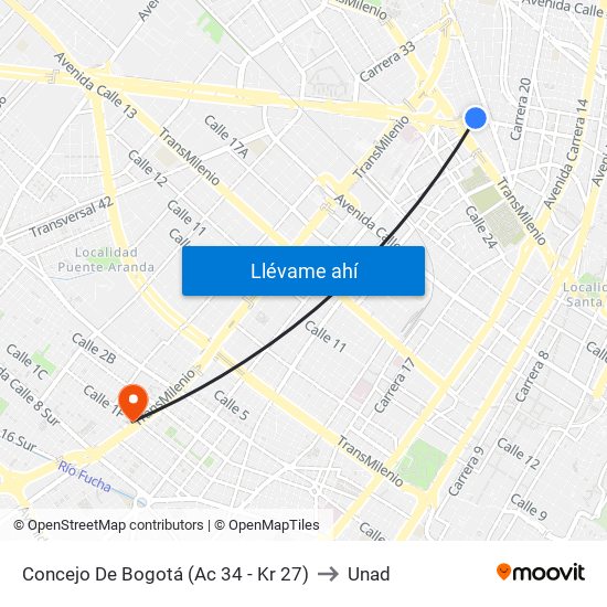 Concejo De Bogotá (Ac 34 - Kr 27) to Unad map