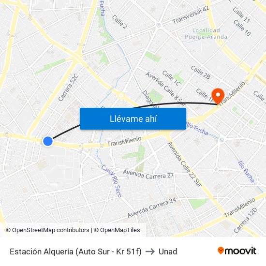 Estación Alquería (Auto Sur - Kr 51f) to Unad map