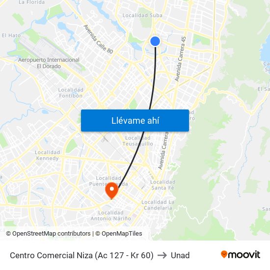 Centro Comercial Niza (Ac 127 - Kr 60) to Unad map