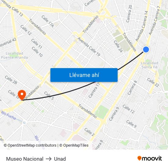 Museo Nacional to Unad map