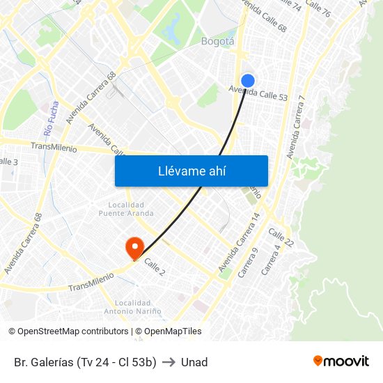 Br. Galerías (Tv 24 - Cl 53b) to Unad map