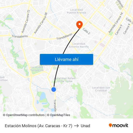 Estación Molinos (Av. Caracas - Kr 7) to Unad map