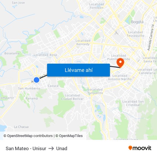 San Mateo - Unisur to Unad map