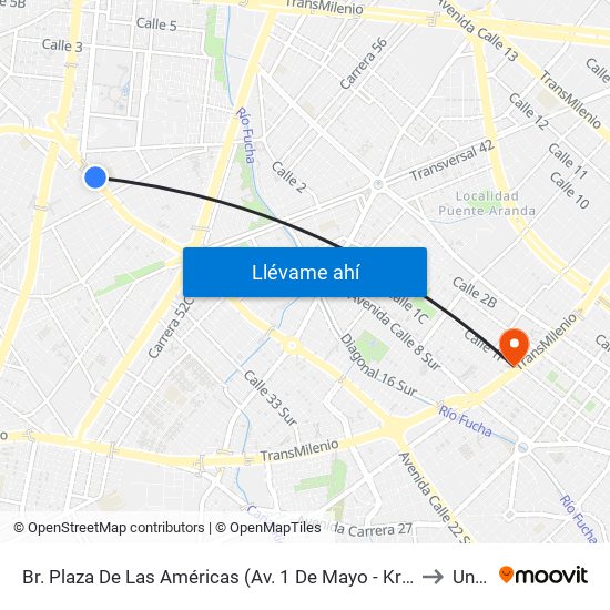 Br. Plaza De Las Américas (Av. 1 De Mayo - Kr 69c) (D) to Unad map