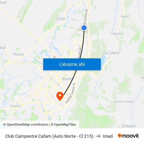 Club Campestre Cafam (Auto Norte - Cl 215) to Unad map