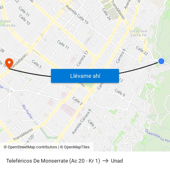 Teleféricos De Monserrate (Ac 20 - Kr 1) to Unad map