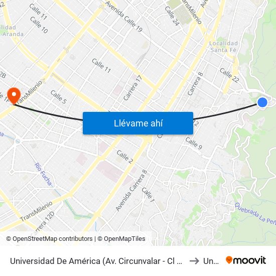 Universidad De América (Av. Circunvalar - Cl 19a) to Unad map