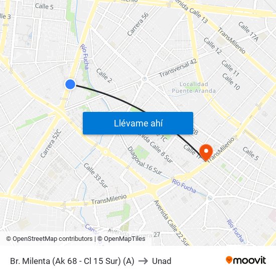 Br. Milenta (Ak 68 - Cl 15 Sur) (A) to Unad map