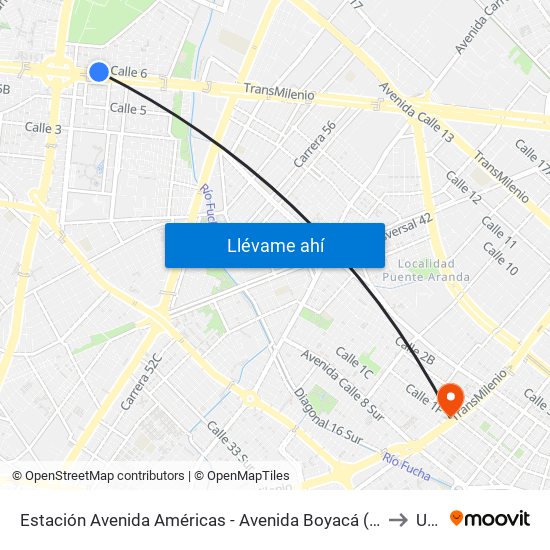 Estación Avenida Américas - Avenida Boyacá (Av. Américas - Kr 71b Bis) to Unad map