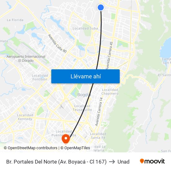 Br. Portales Del Norte (Av. Boyacá - Cl 167) to Unad map