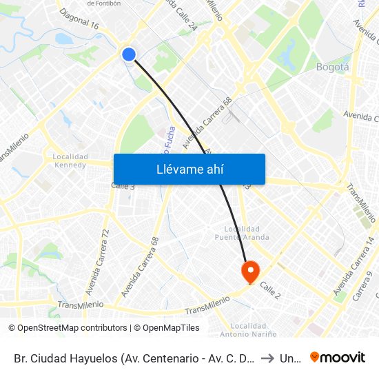 Br. Ciudad Hayuelos (Av. Centenario - Av. C. De Cali) to Unad map