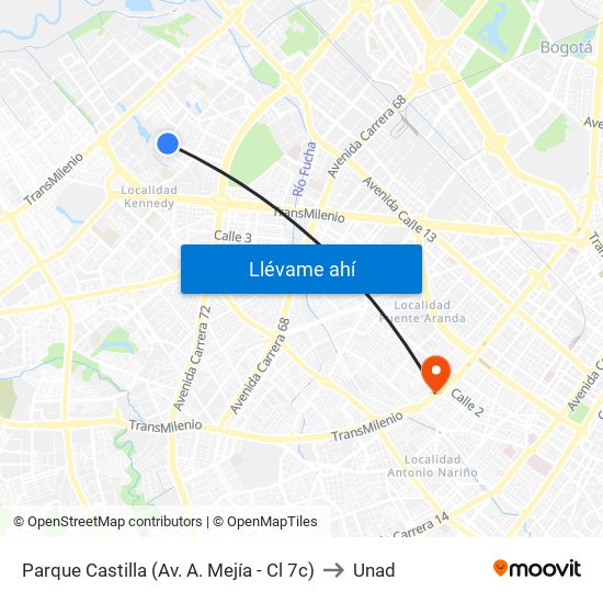 Parque Castilla (Av. A. Mejía - Cl 7c) to Unad map