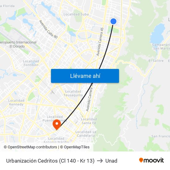 Urbanización Cedritos (Cl 140 - Kr 13) to Unad map