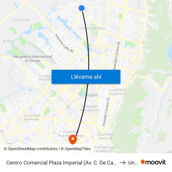 Centro Comercial Plaza Imperial (Av. C. De Cali - Cl 151c) to Unad map