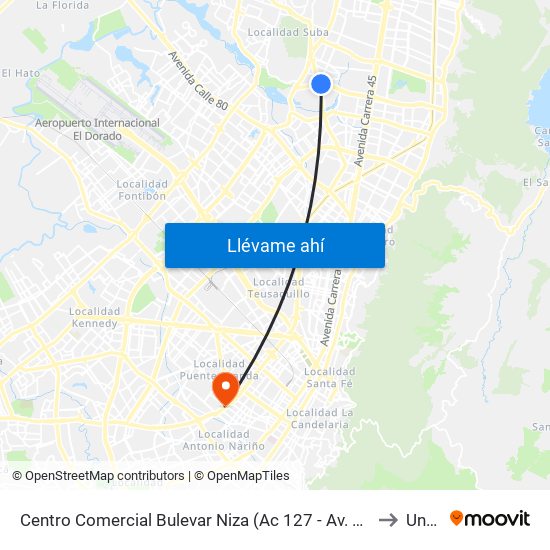 Centro Comercial Bulevar Niza (Ac 127 - Av. Suba) to Unad map