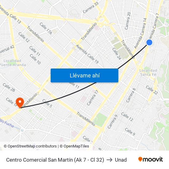 Centro Comercial San Martín (Ak 7 - Cl 32) to Unad map