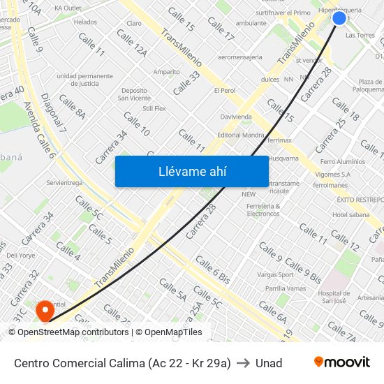 Centro Comercial Calima (Ac 22 - Kr 29a) to Unad map