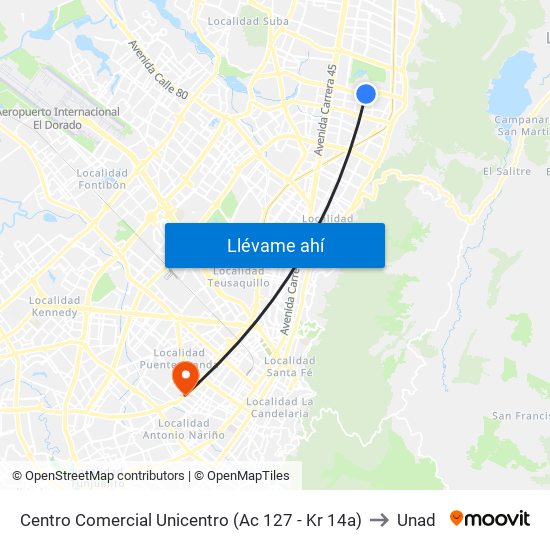 Centro Comercial Unicentro (Ac 127 - Kr 14a) to Unad map