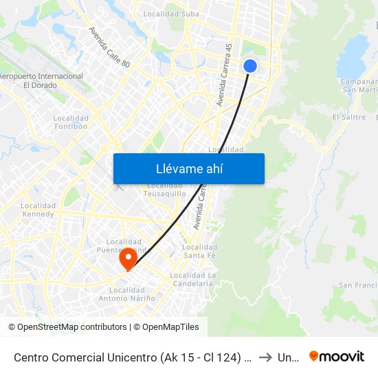 Centro Comercial Unicentro (Ak 15 - Cl 124) (B) to Unad map