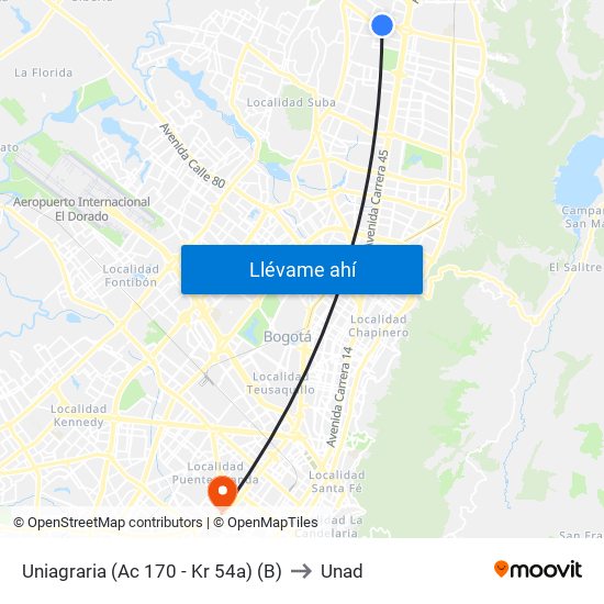 Uniagraria (Ac 170 - Kr 54a) (B) to Unad map