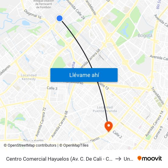 Centro Comercial Hayuelos (Av. C. De Cali - Cl 20) to Unad map