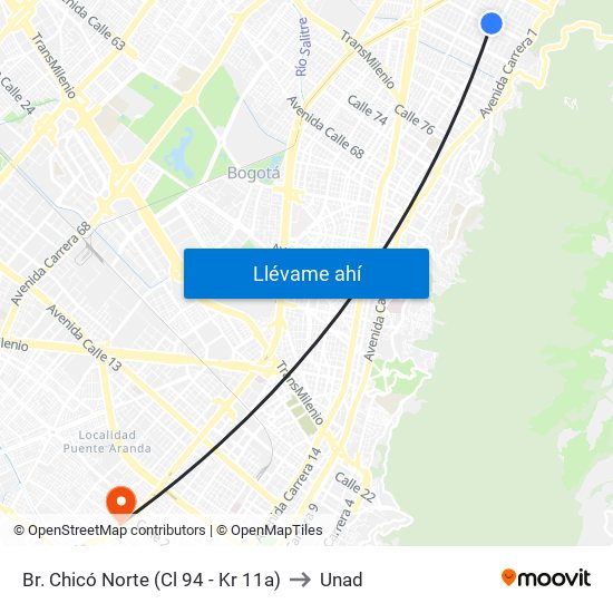 Br. Chicó Norte (Cl 94 - Kr 11a) to Unad map