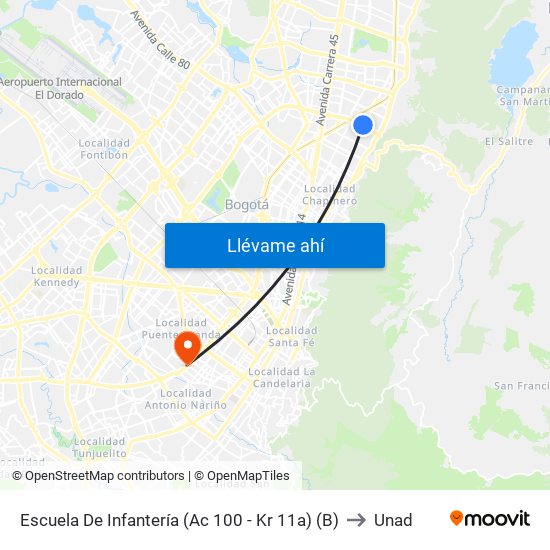 Escuela De Infantería (Ac 100 - Kr 11a) (B) to Unad map