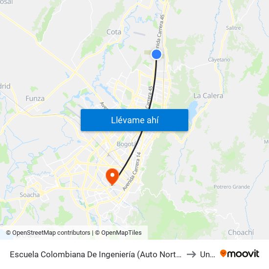 Escuela Colombiana De Ingeniería (Auto Norte - Cl 205) to Unad map