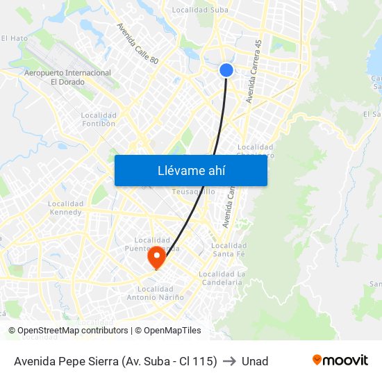 Avenida Pepe Sierra (Av. Suba - Cl 115) to Unad map