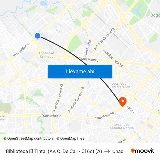 Biblioteca El Tintal (Av. C. De Cali - Cl 6c) (A) to Unad map