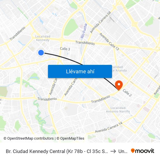 Br. Ciudad Kennedy Central (Kr 78b - Cl 35c Sur) (A) to Unad map