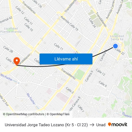 Universidad Jorge Tadeo Lozano (Kr 5 - Cl 22) to Unad map